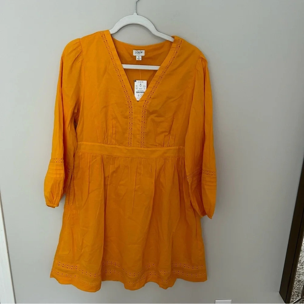 NWT J. Crew Lace Trim Cotton A-line Gold/Yellow Dress Size